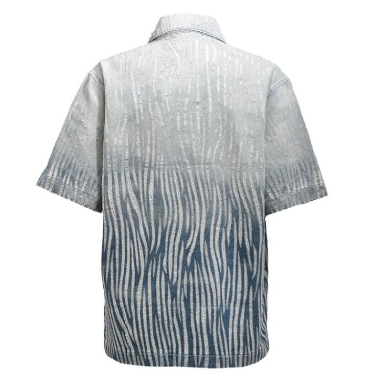 Denim Upside Down Shirt Short Sleeve Gradient Distressed
