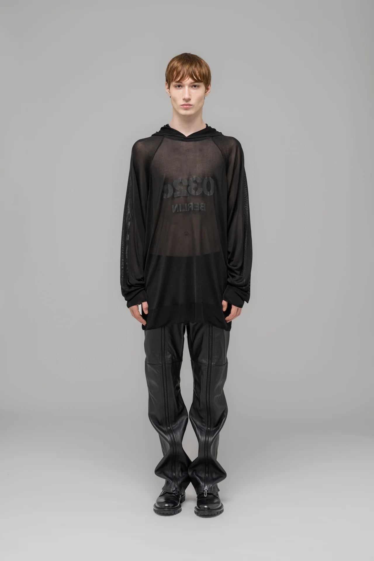 032c "SELFIE" TRANSCULENT HOODED KNIT Black