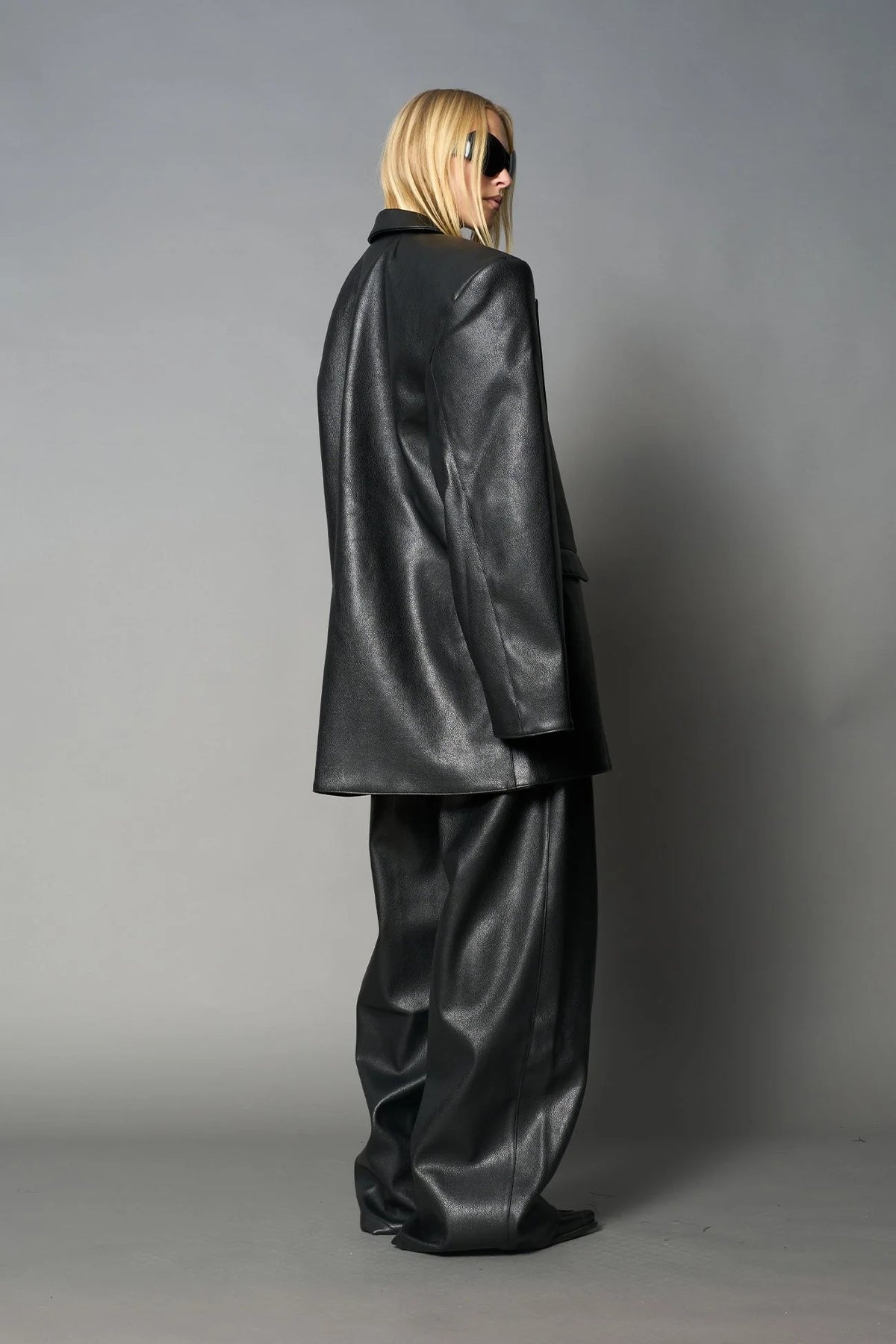 Namilia Leather Oversize Blazer Black