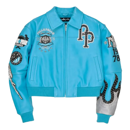 Pelle Pelle Women's World Famous Leather Jacket Tint Blue White Pelle Pelle Women's World Famous Leather Jacket Tint Blue White