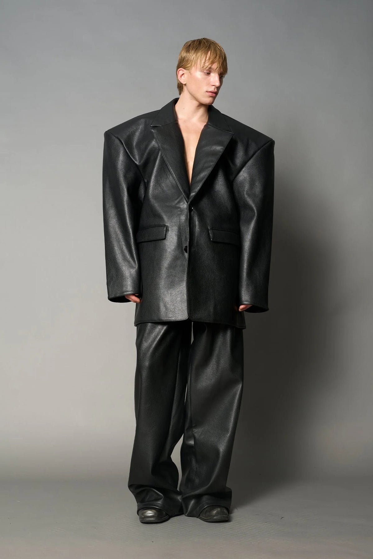 Namilia Leather Oversize Blazer Black
