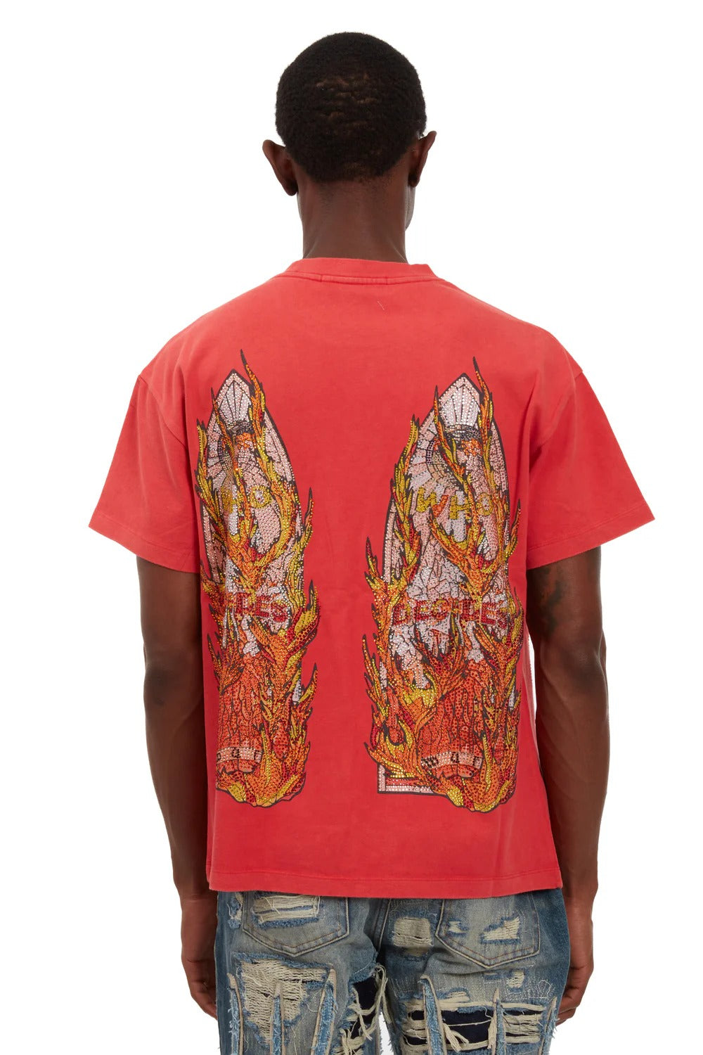 Who Decides War Rhinestone Flame Glass Jersey Ruby