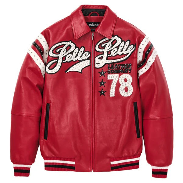 Pelle Pelle Encrusted Varsity Plush Jacket Cabernet Black Ivory