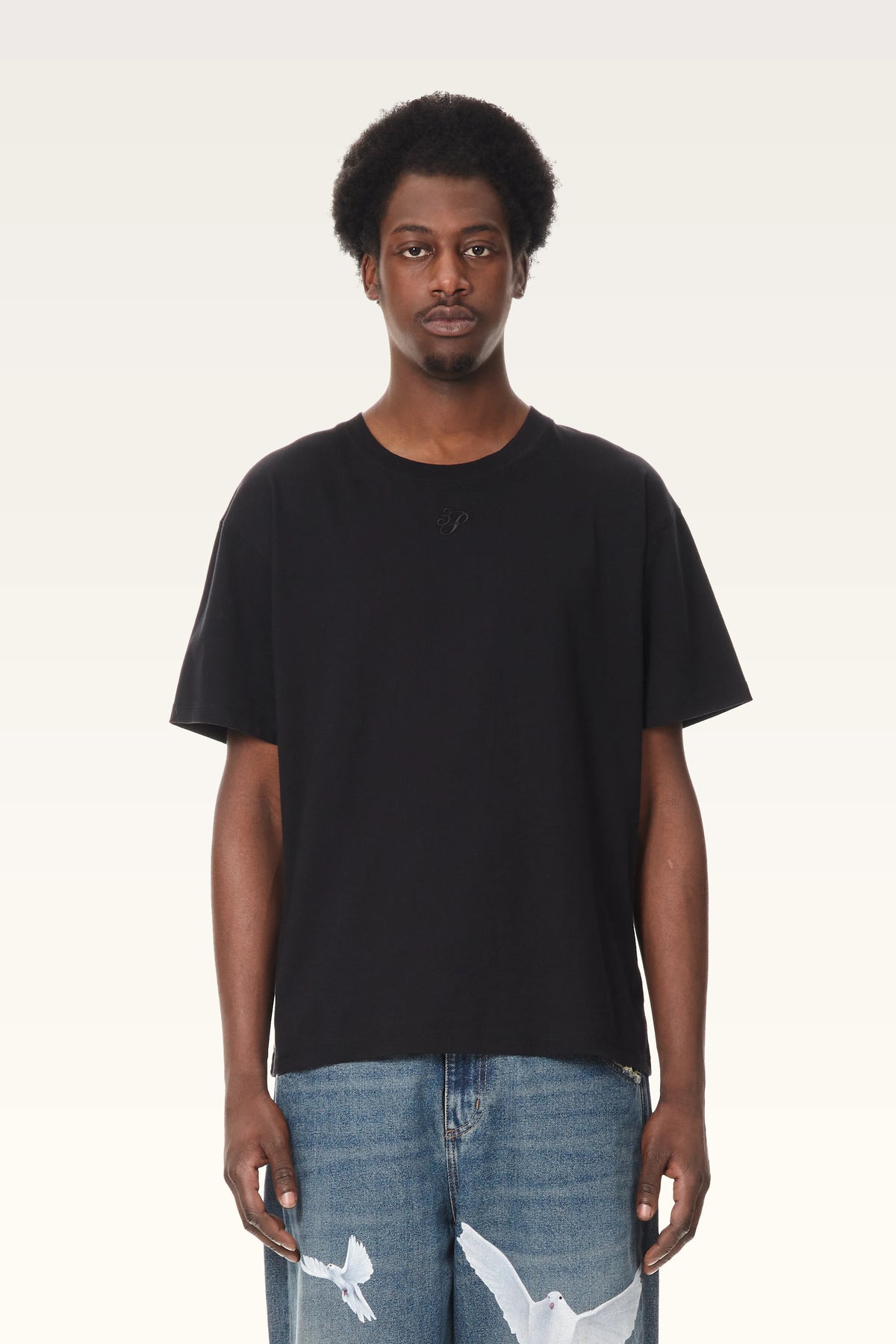 3.Paradis Cursive Logo Embroidered T-Shirt Black