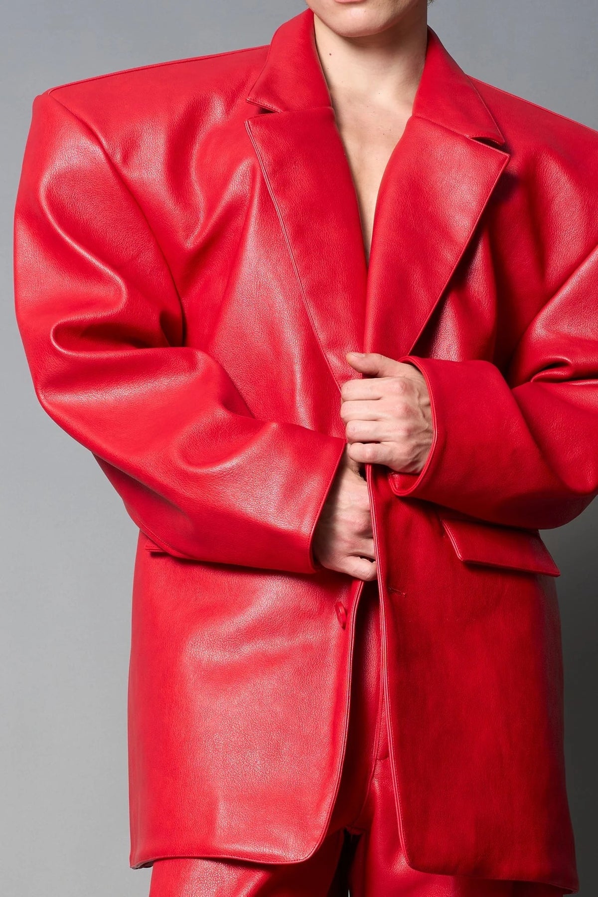 Namilia Leather Oversize Blazer Red