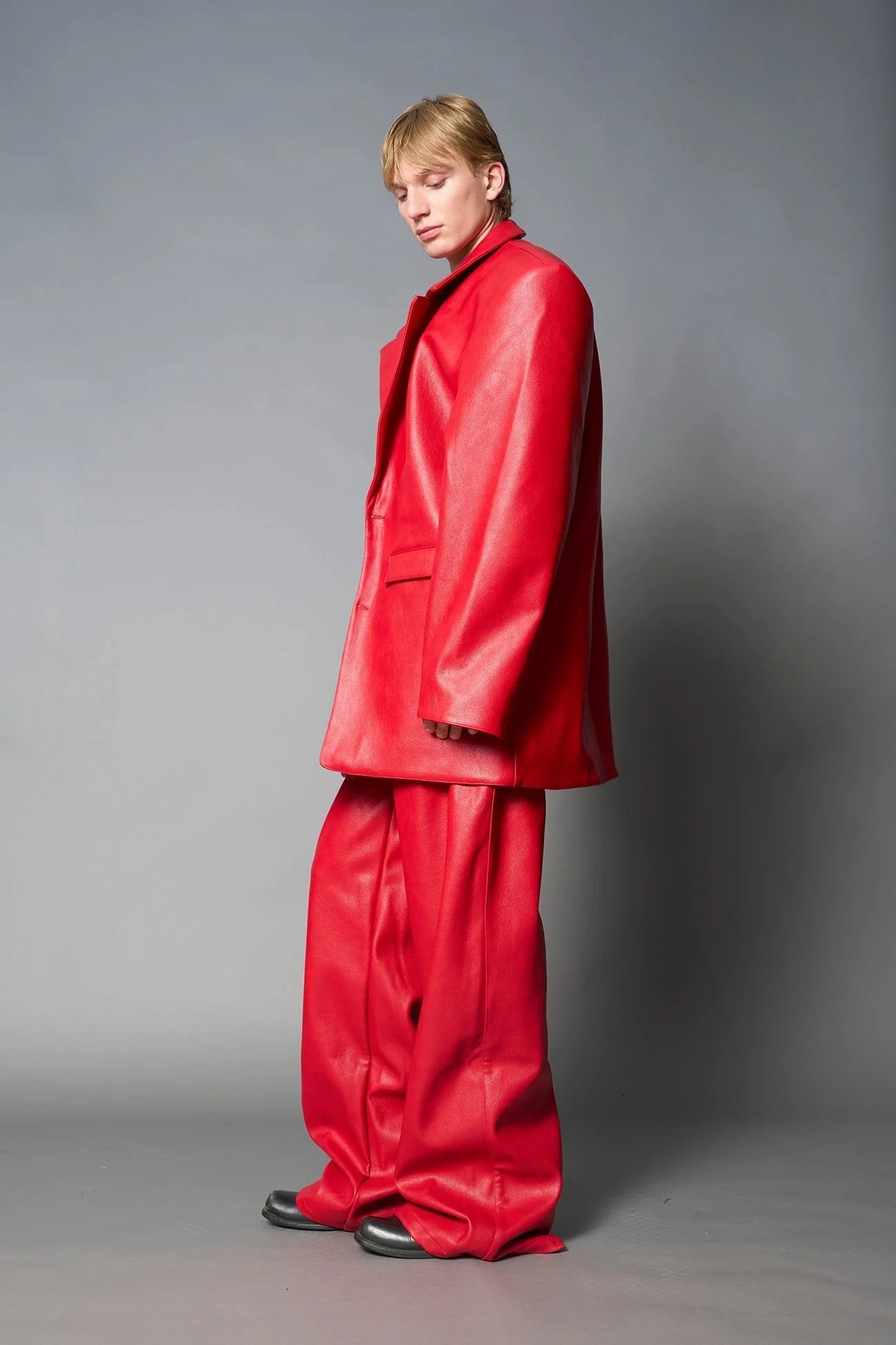 Namilia Leather Oversize Blazer Red