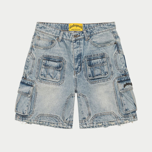 Godspeed Octagon Cargo Denim Shorts Blue