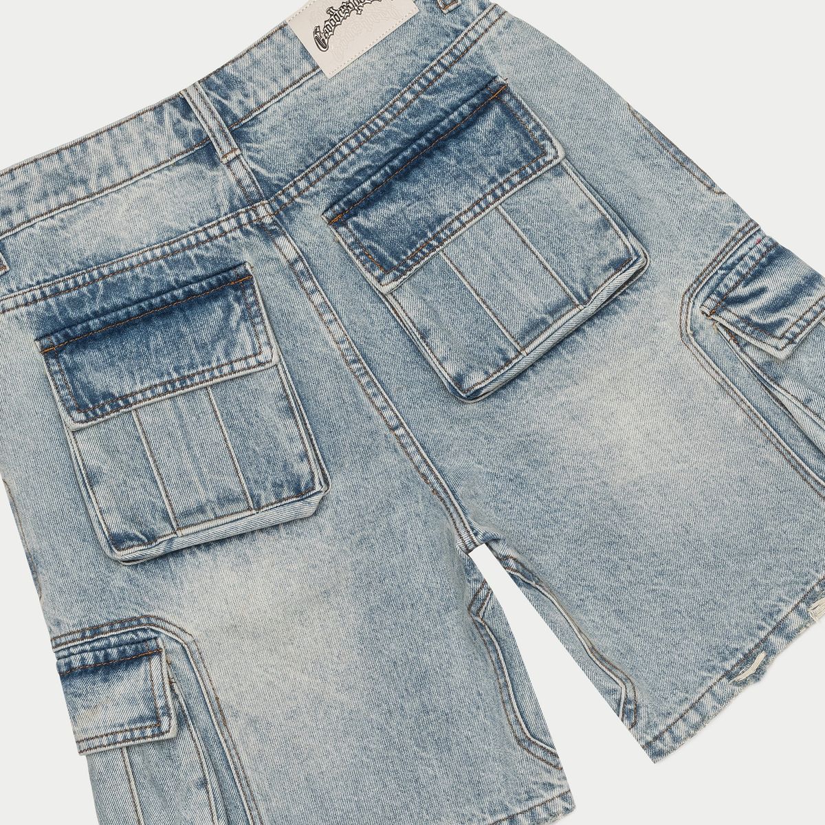 Godspeed Octagon Cargo Denim Shorts Blue