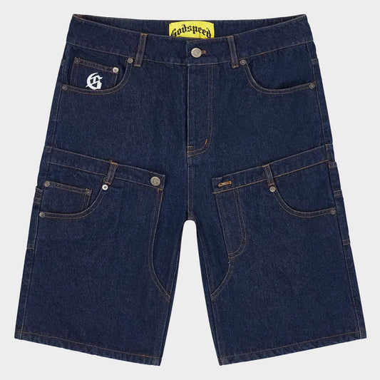 Godspeed Twin Panel Denim Shorts Raw Blue