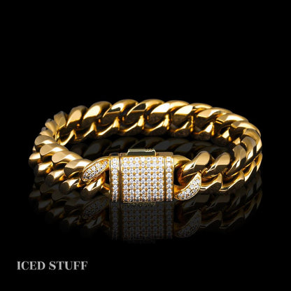 Diamond Clasp Cuban Link 12mm Złoto - IcedStuff