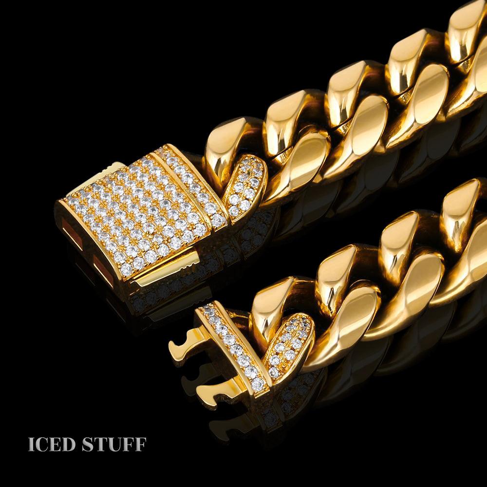 Diamond Clasp Cuban Link 12mm Złoto - IcedStuff