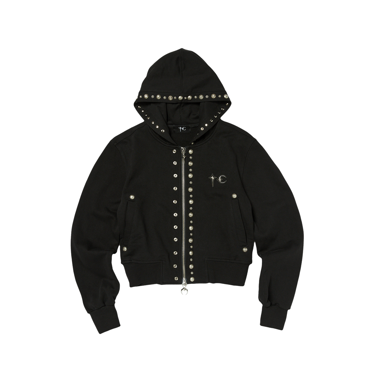 Thug Club Studded Line Cropped Zip-Up Hoodie Women