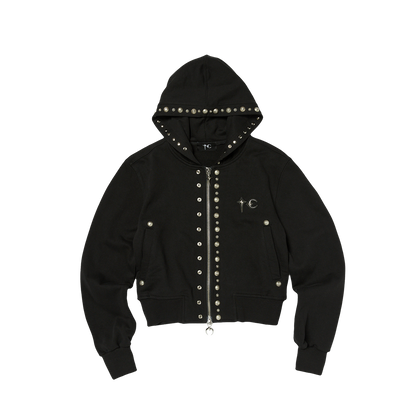Thug Club Studded Line Cropped Zip-Up Hoodie Women