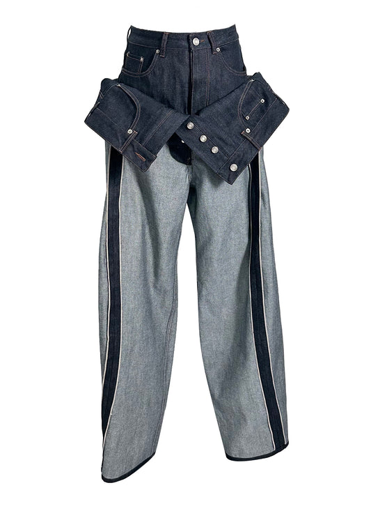 Juun.J Raw Denim Front Full Layered Pants