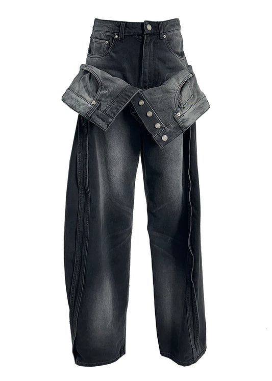 Juun.J Black Denim Front Full Layered Pants