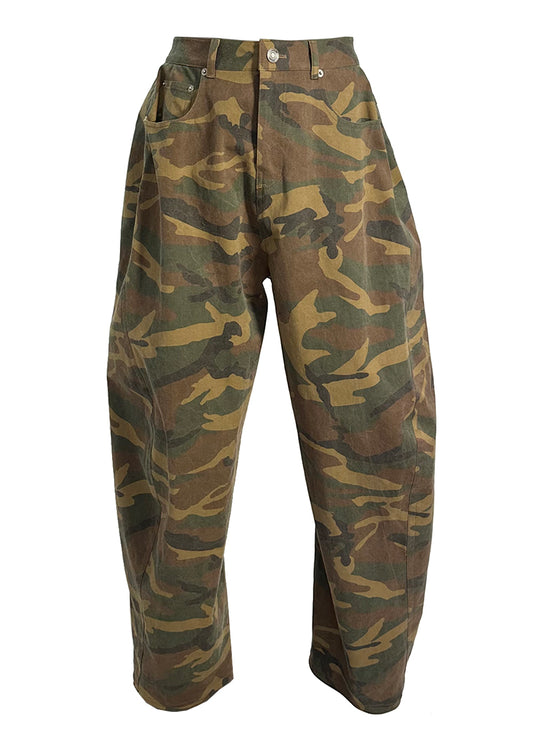 Juun.J Beige-Washed Camouflage Curved Pants