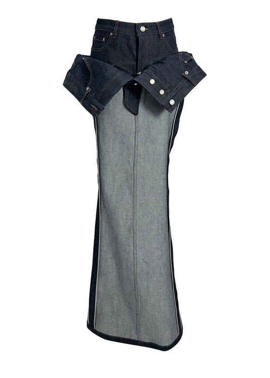 Juun.J Double Layered Raw Denim Slim Skirt