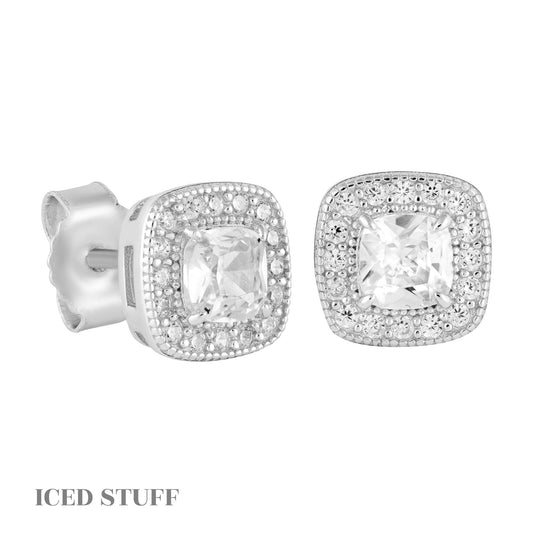 KOLCZYKI DIAMOND STUD SQUARE BIAŁE ZŁOTO - IcedStuff