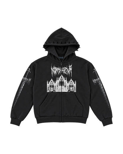 North West N0RTH4EVR Cathedral Zip Hoodie Black