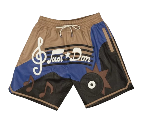 Just Don Sound Graphic Leather Shorts