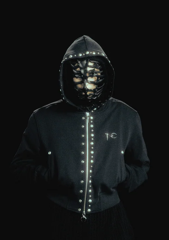 Thug Club Studded Line Cropped Zip-Up Hoodie Women
