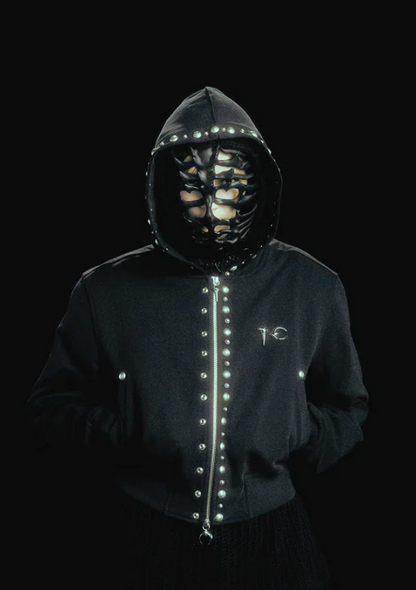 Thug Club Studded Line Cropped Zip-Up Hoodie Women