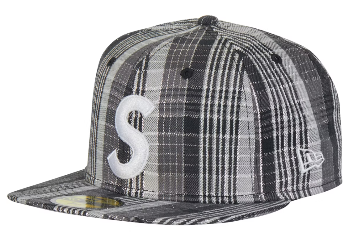 Supreme Metallic Plaid S Logo New Era Hat Black