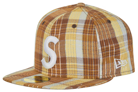 Supreme Metallic Plaid S Logo New Era Hat Brown