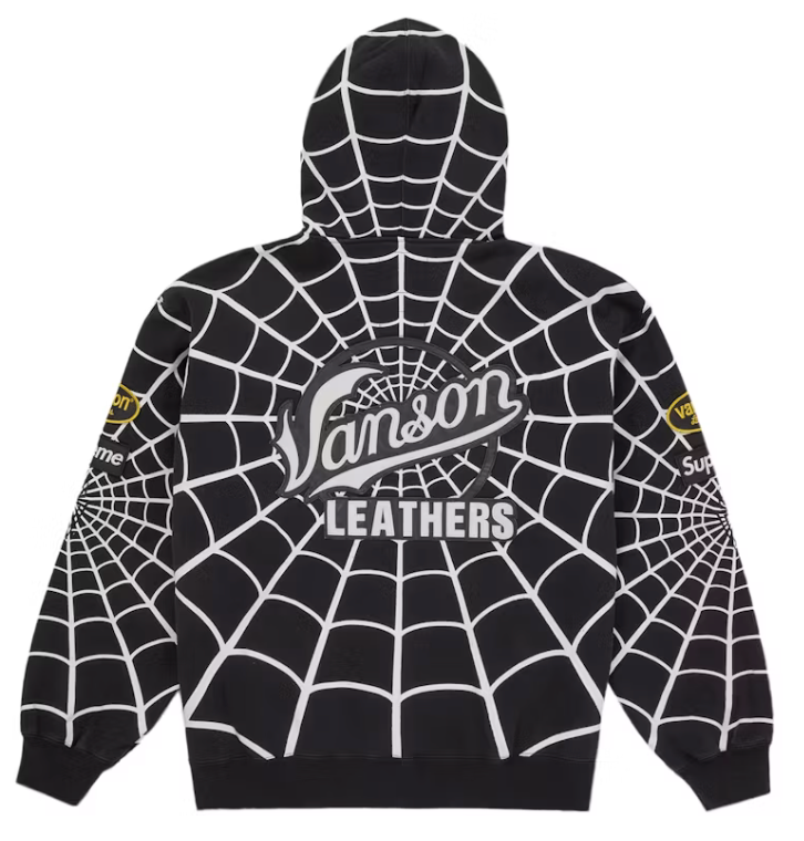 Supreme Vanson Leathers Spider-Man Zip Up Hooded Sweatshirt Black