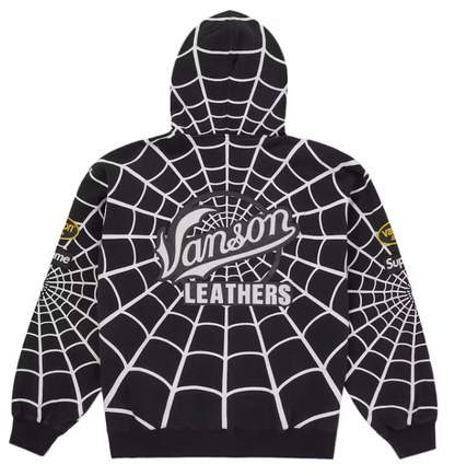 Supreme Vanson Leathers Spider-Man Zip Up Hooded Sweatshirt Black