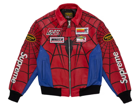 Supreme Vanson Leathers Spider-Man Jacket Blue Red