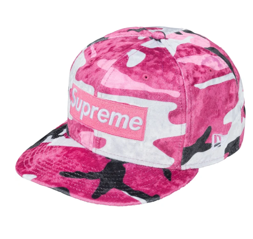Supreme Crushed Velvet Box Logo New Era Pink Camo