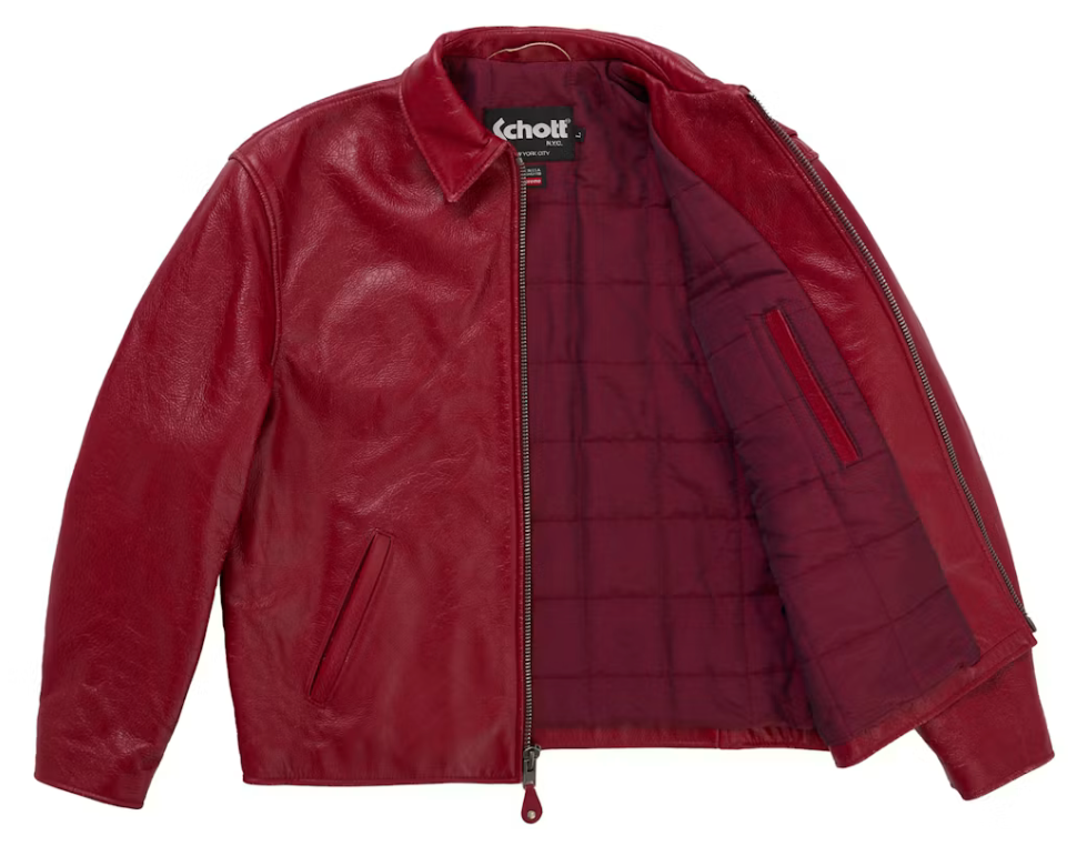 Supreme Schott Distressed Leather Jacket Red