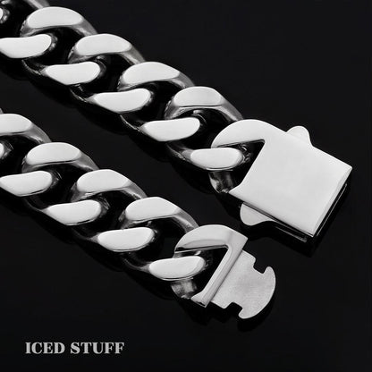 Łańcuch Curb Cuban Link 12mm Białe Złoto - IcedStuff