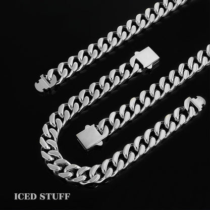 Łańcuch Curb Cuban Link 12mm Białe Złoto - IcedStuff