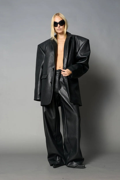 Namilia Leather Oversize Blazer Black