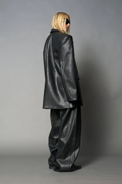 Namilia Leather Oversize Blazer Black