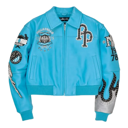 Pelle Pelle Women's World Famous Leather Jacket Tint Blue White