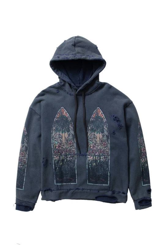 Who Decides War Faded Hooded Pullover Indigo