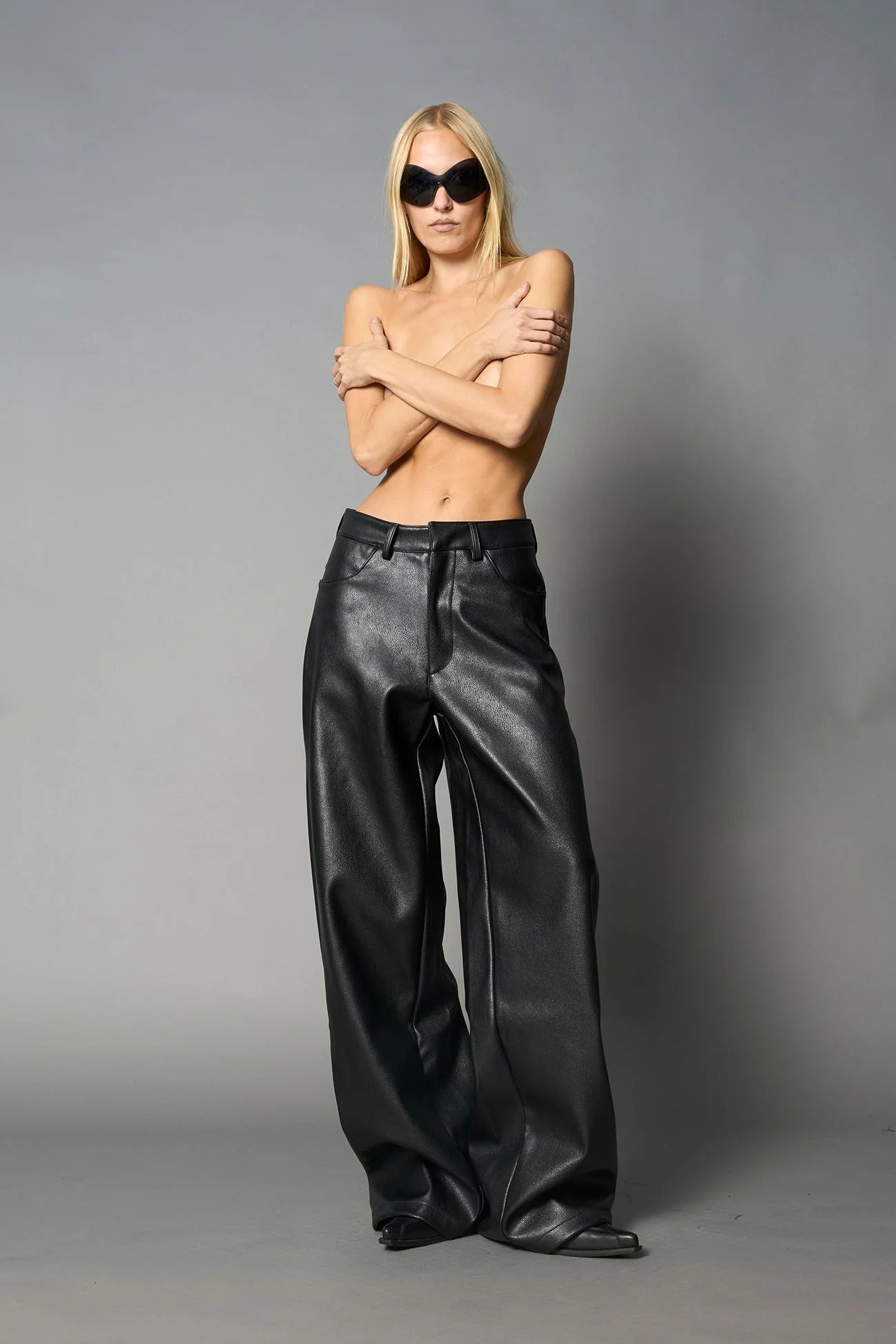 Namilia Leather Baggy Suit Trousers Black