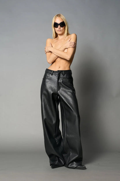 Namilia Leather Baggy Suit Trousers Black