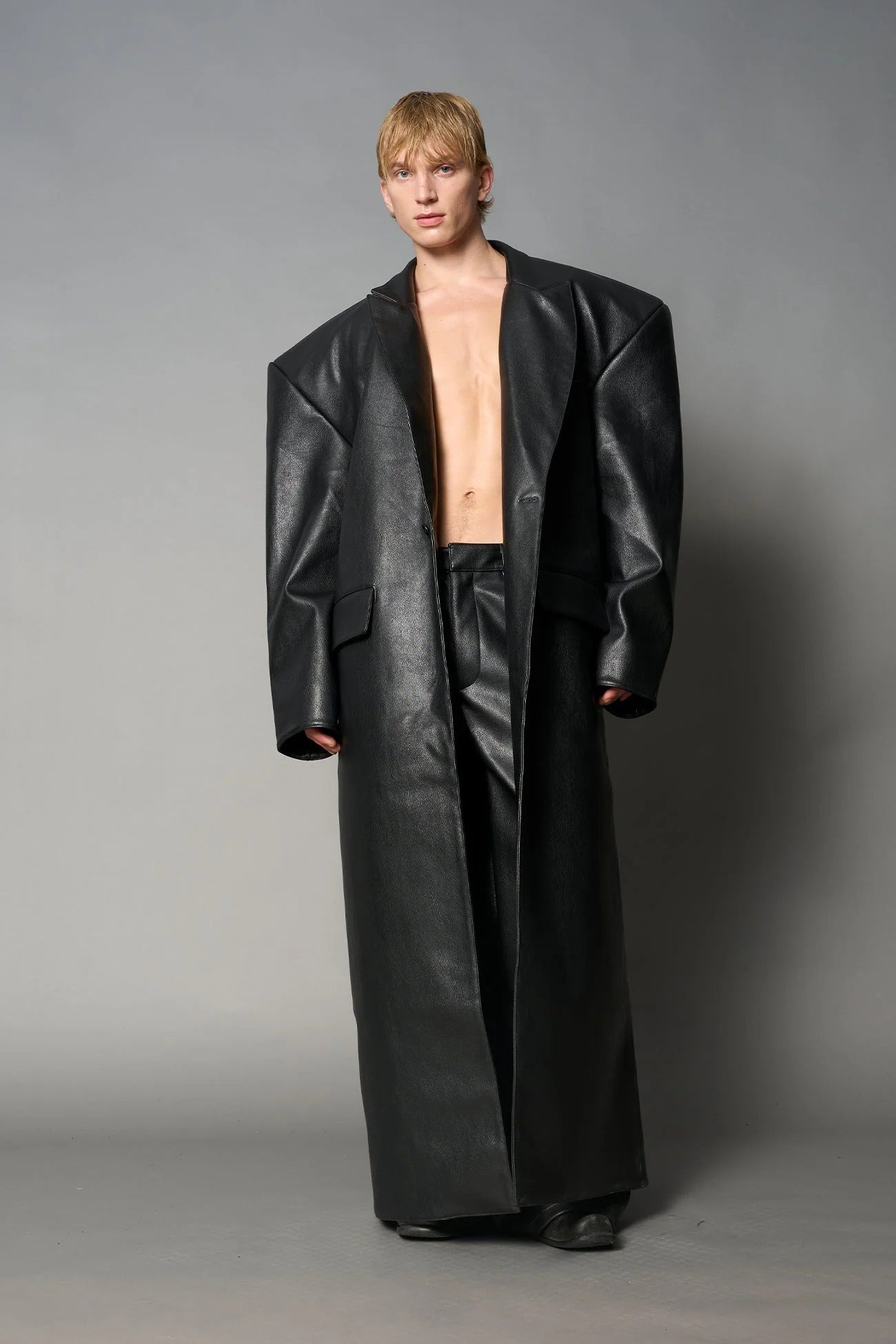 Namilia Leather Elongated Blazer Coat Black