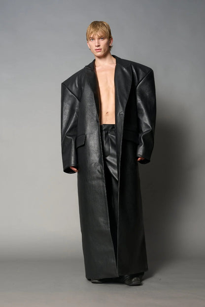 Namilia Leather Elongated Blazer Coat Black