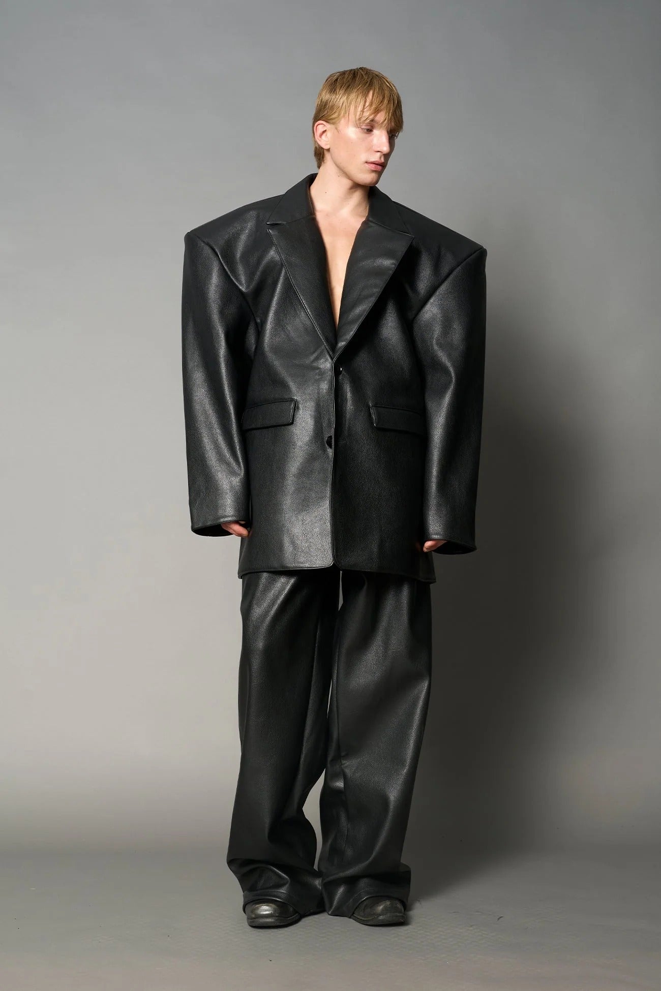 Namilia Leather Oversize Blazer Black