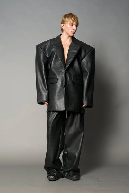 Namilia Leather Oversize Blazer Black