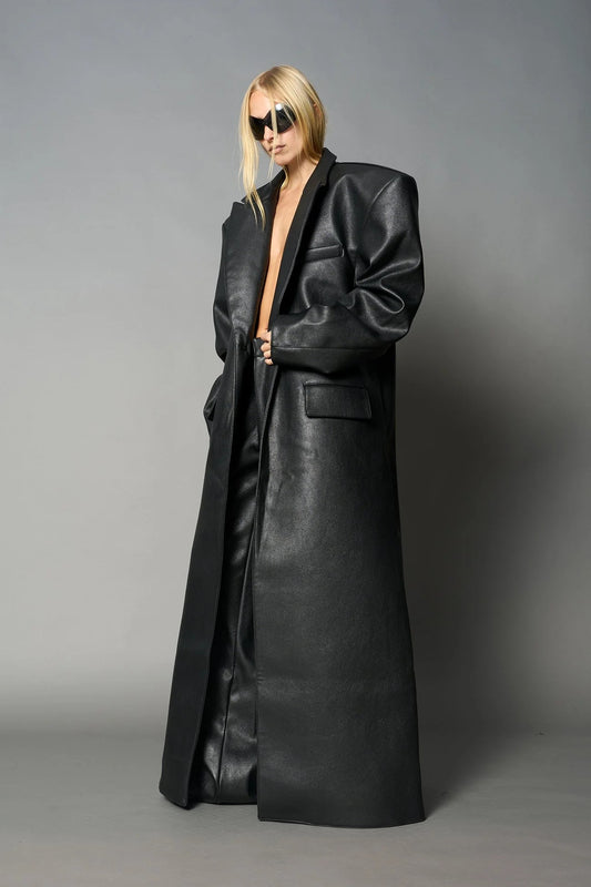 Namilia Leather Elongated Blazer Coat Black