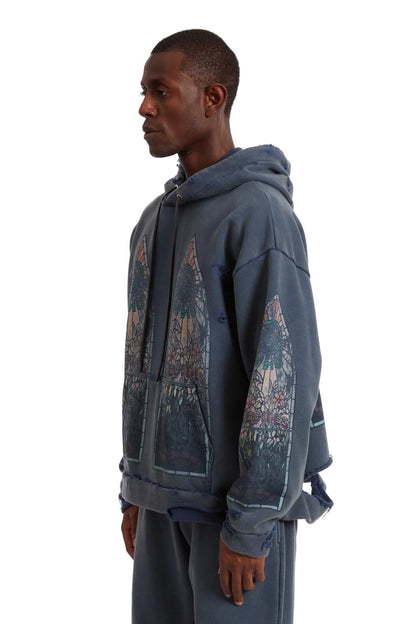Who Decides War Faded Hooded Pullover Indigo