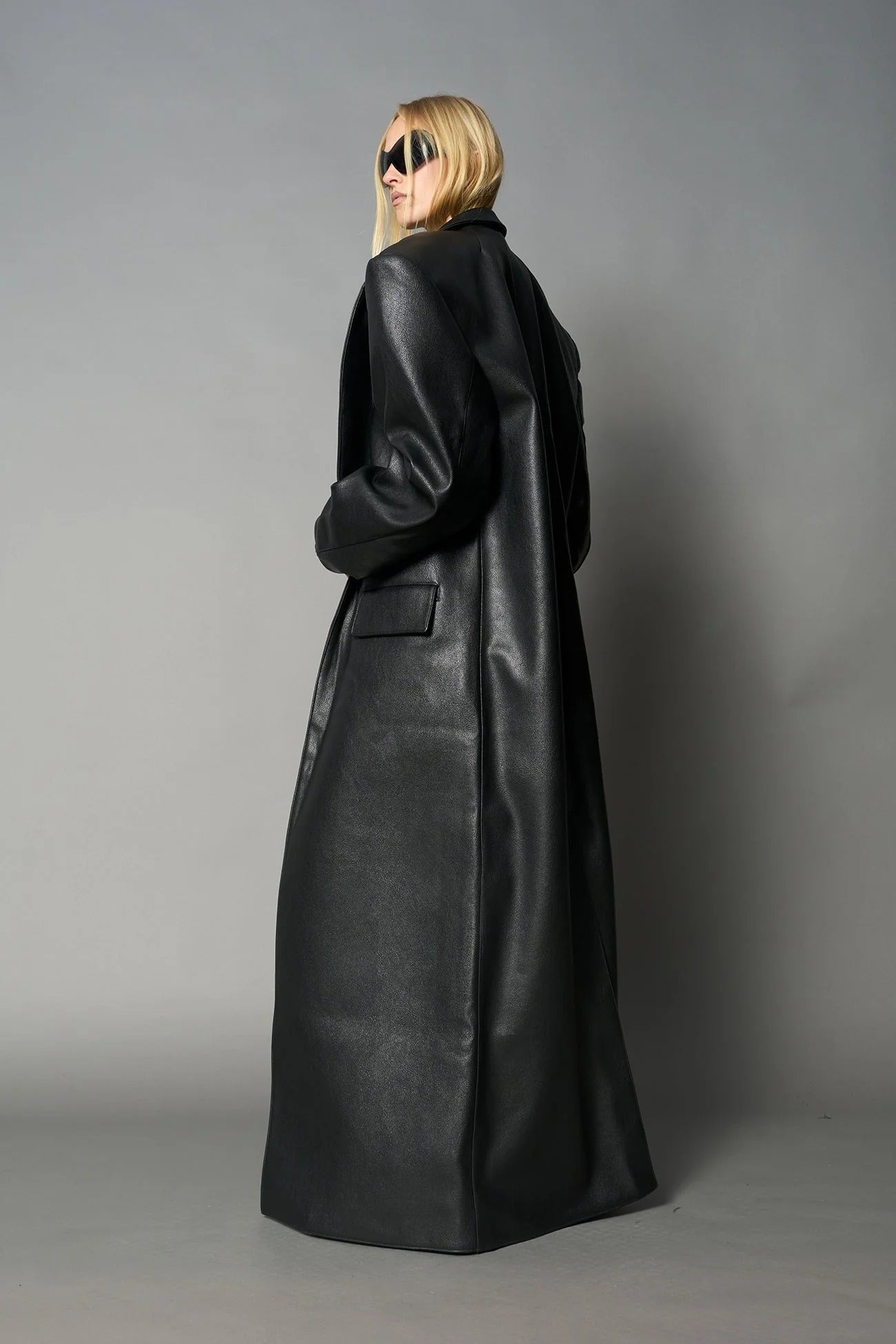 Namilia Leather Elongated Blazer Coat Black