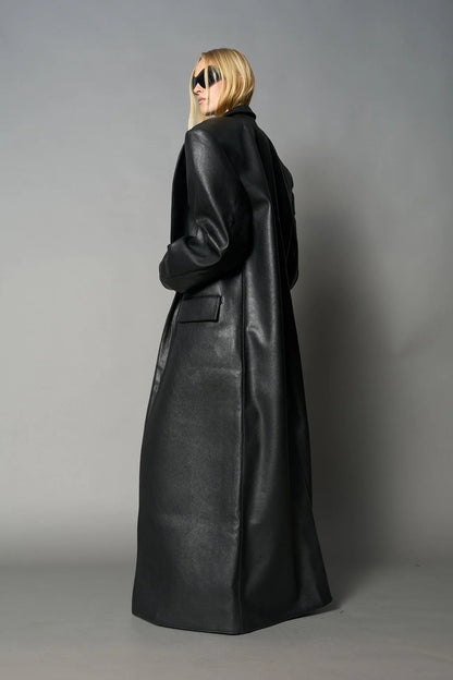 Namilia Leather Elongated Blazer Coat Black