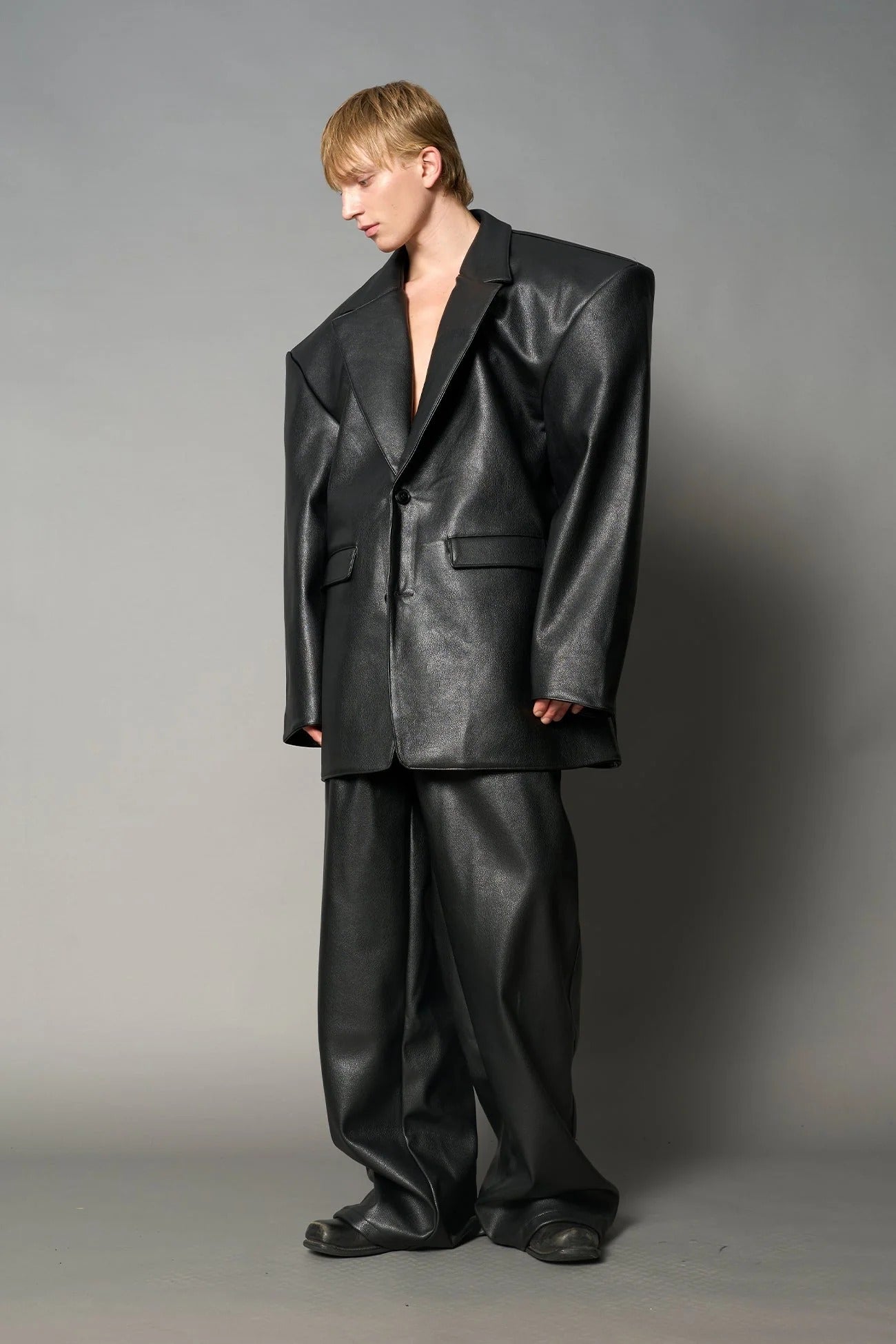 Namilia Leather Oversize Blazer Black